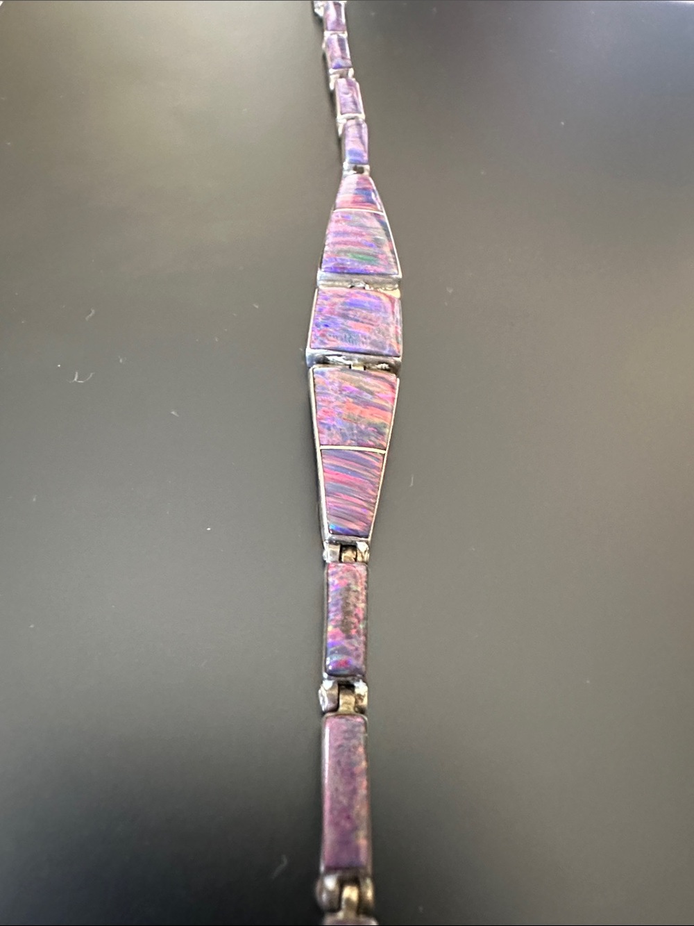 Vintage Mexico 950 silver link bracelet 7” Taxco Style Purple Pink
